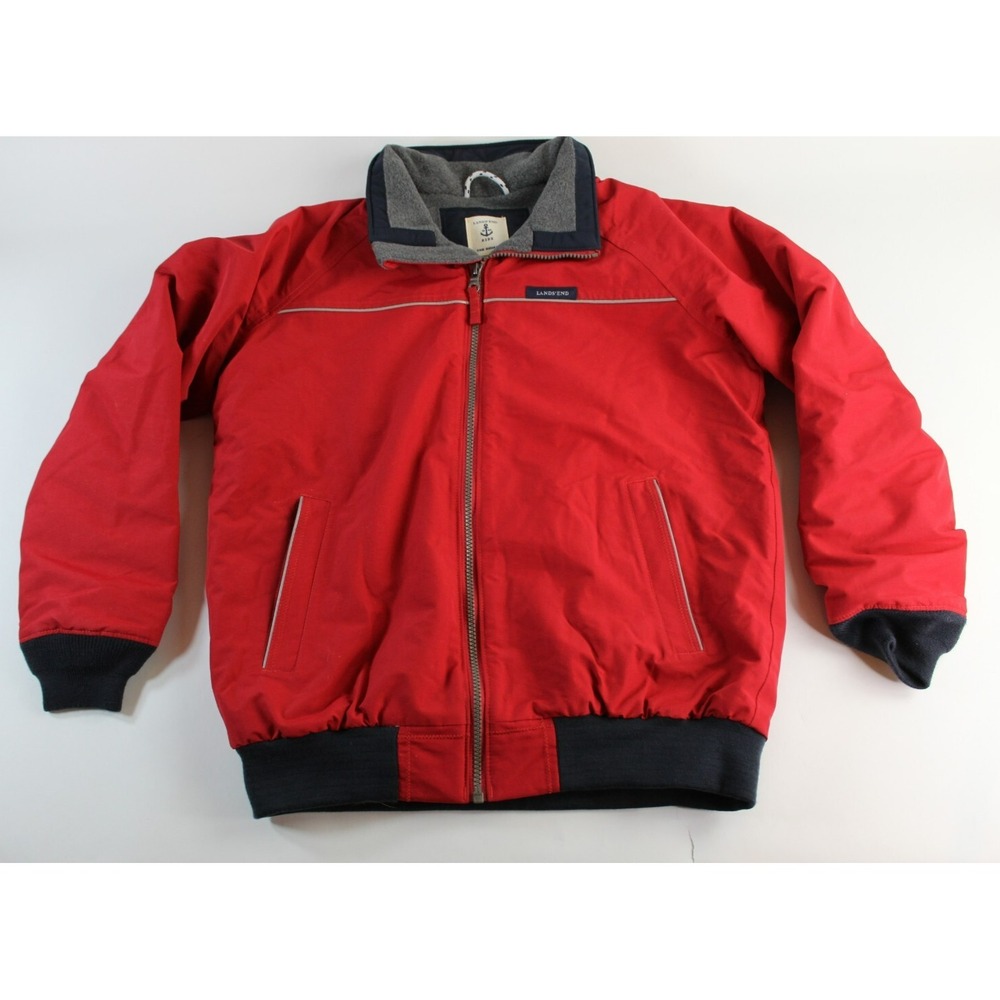 Lands End Kids Fleece Lined Squall Winter Jacket Ski Size Medium 10-12 Red Blue